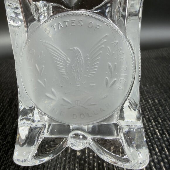 Vintage Square Clear Crystal Frosted Coin Toothpick Holder Match Holder Small - Picture 4 of 13
